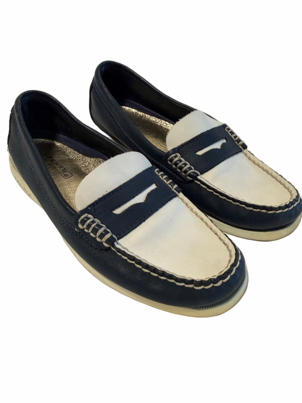 Sperry Navy and White Slip-On Loafers